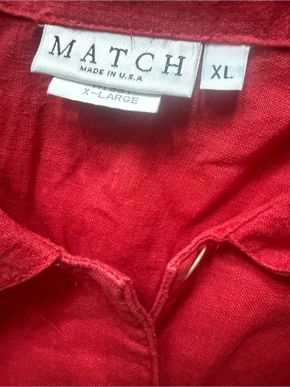 Vintage Match USA Red Linen Embroidered Floral Shirt & Shorts Set XL Cottagecore